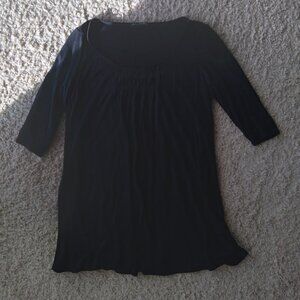 Eileen Fisher Black Silk Pleated Half Sleeve Scoop Neckline Tunic Top Size Small